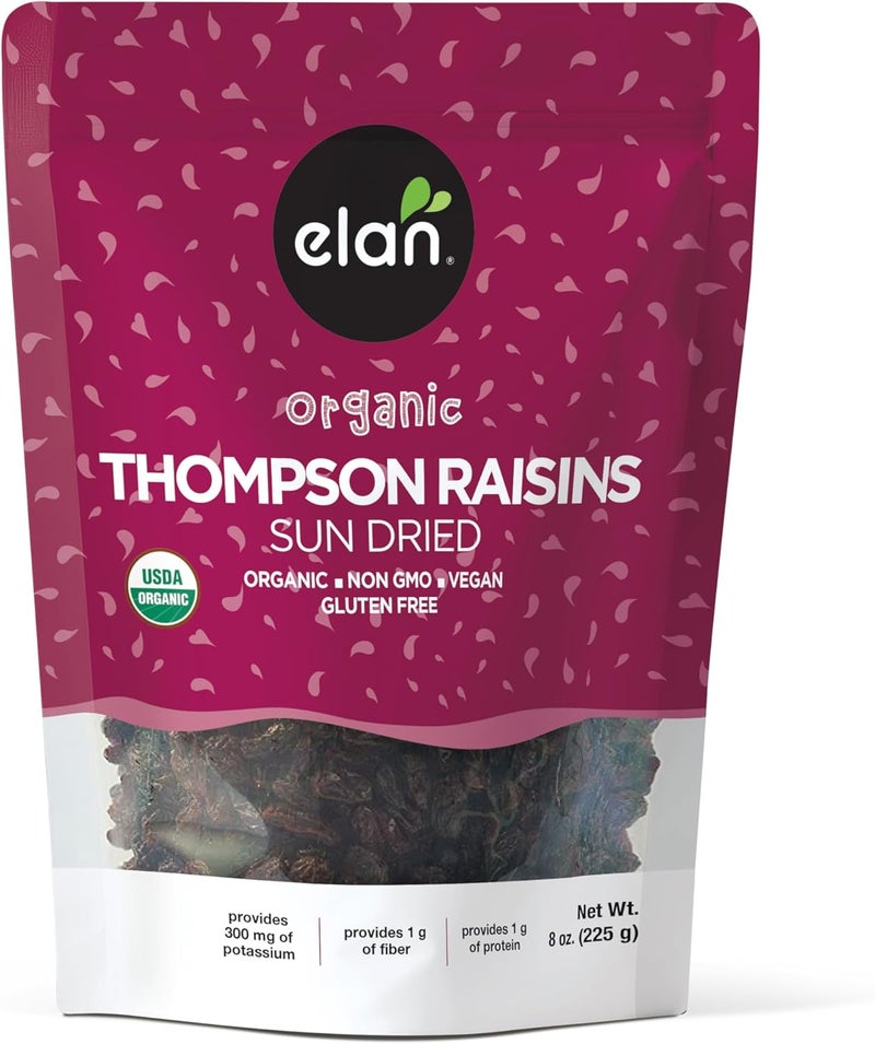 Elan Organic Sun-Dried Thompson Raisins, 7.9 oz - Non-GMO, Vegan, Gluten-Free - Image 1